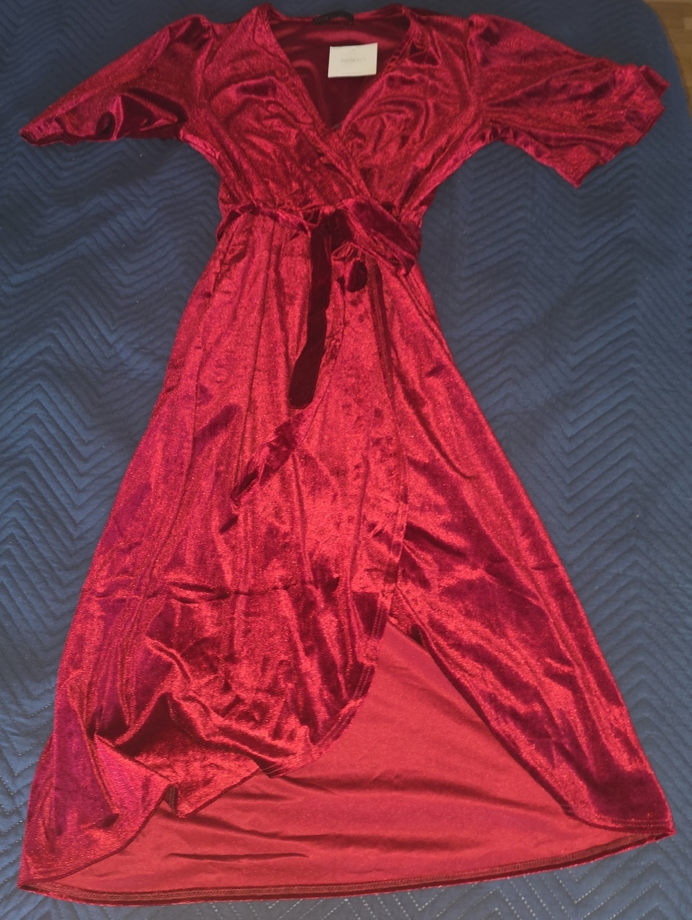 Velvet Wrap Maxi Dress in Cranberry with Self-Tie Waist